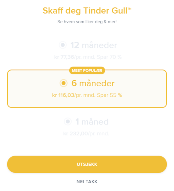 Hva koster Tinder Gull