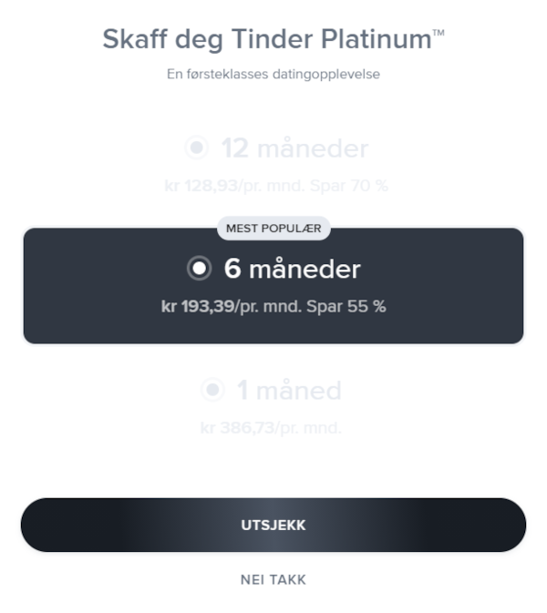 Hva koster Tinder Platinum