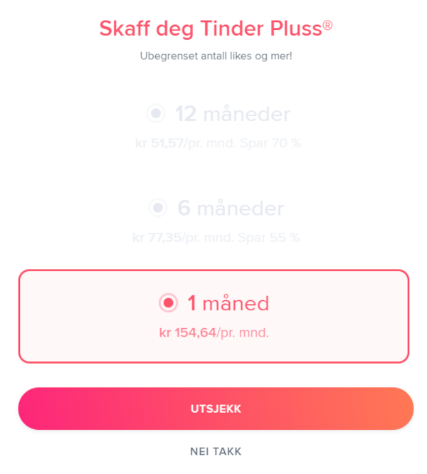 Hva koster Tinder pluss?